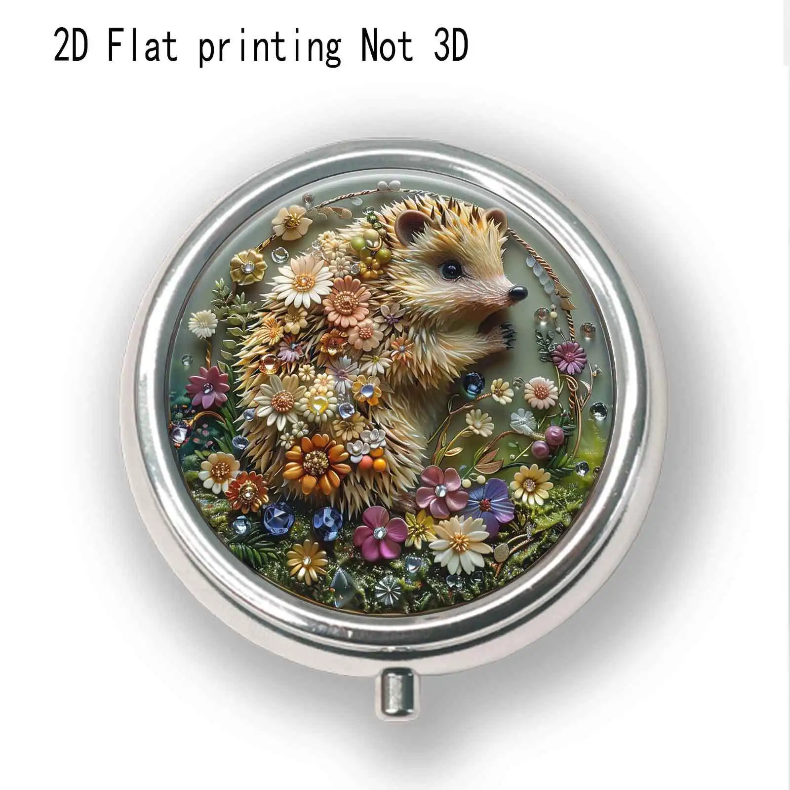 Hedgehog Flower Bush Exquisite Small Medicine Box, Mini Jewelry Box for On-The-Go Use, Divided into Compartments - Pocket-Sized, Beautiful and Healthy Gift, Small Jewelry Storage, Easy to Carry, Ideal for Gifting