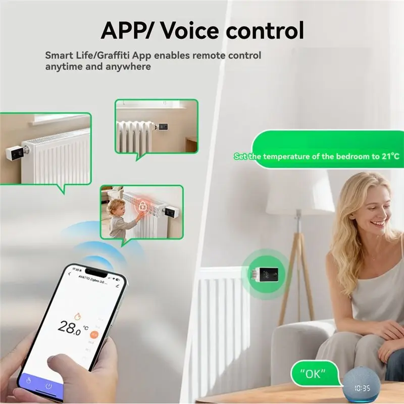 Regolatore di temperatura del termostato Tuya Zigbee squisito per il telecomando della valvola del radiatore tramite l'app mobile