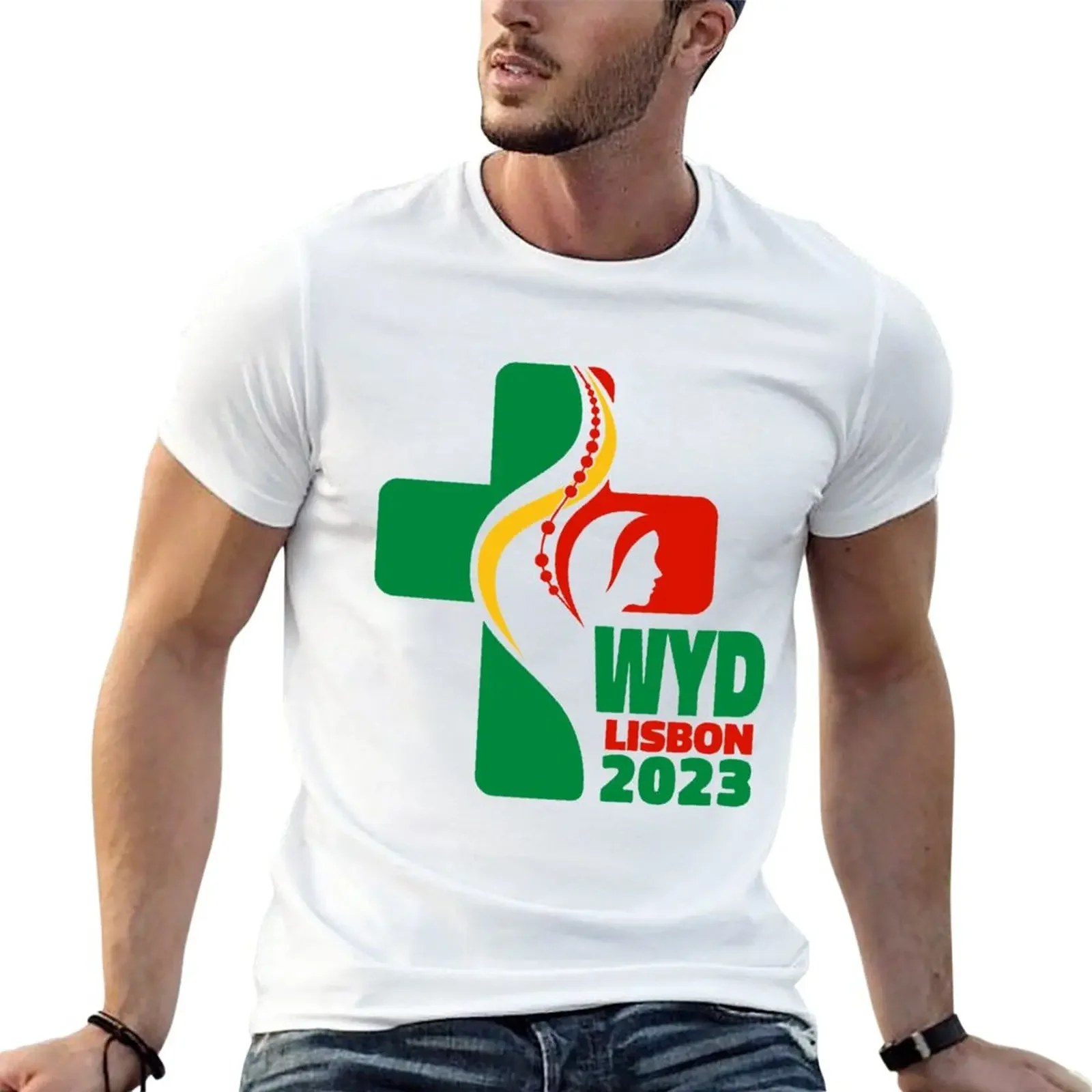 New WYD World Youth Day Lisbon 2023 official logo T-Shirt custom shirt anime stuff slim fit t shirts for men