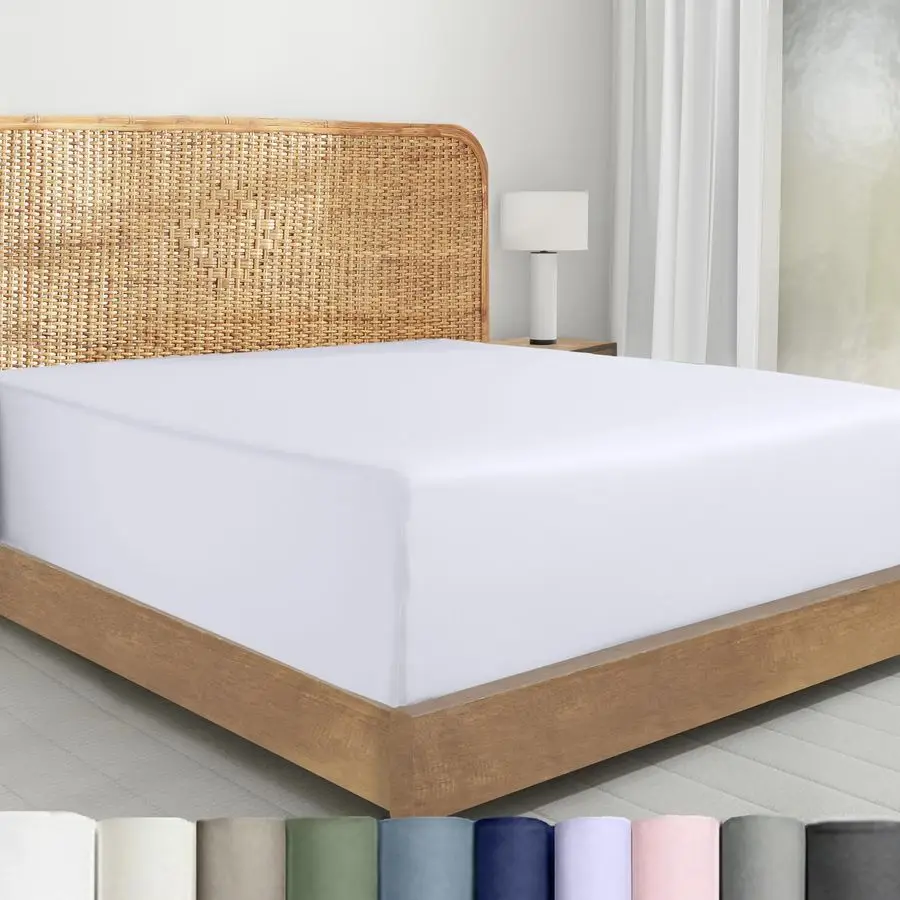 

Простыня на резинке Design Den 100 из 100% органического хлопка, перкаль, размер King, с глубокими карманами, легкая, устойчивая к скольжению