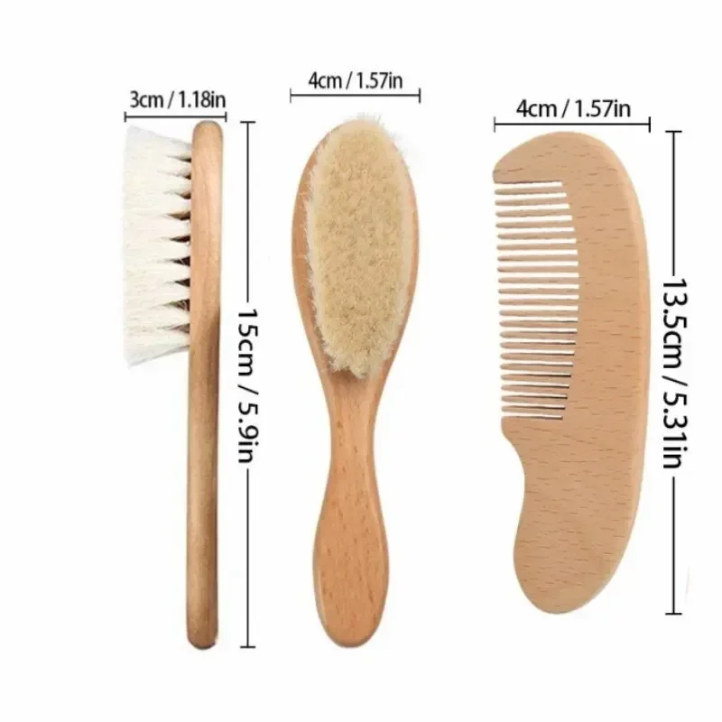 2pcs Baby Natural Wool Wooden Brush Comb Set Newborn Hairbrush Head Massager Bath Brush Kids Comb Birth Baptism Baby Shower Gift