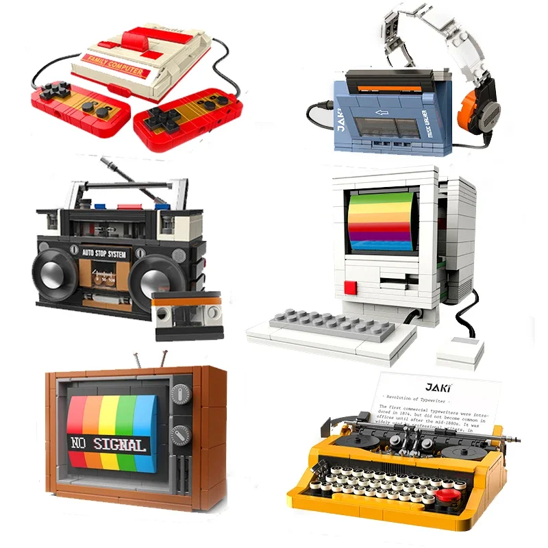 Creative Classic Typewriter Computer TV Building Blocks,City DIY Model Kit Brick Toys For Adults Kids Birthday Present Ideas