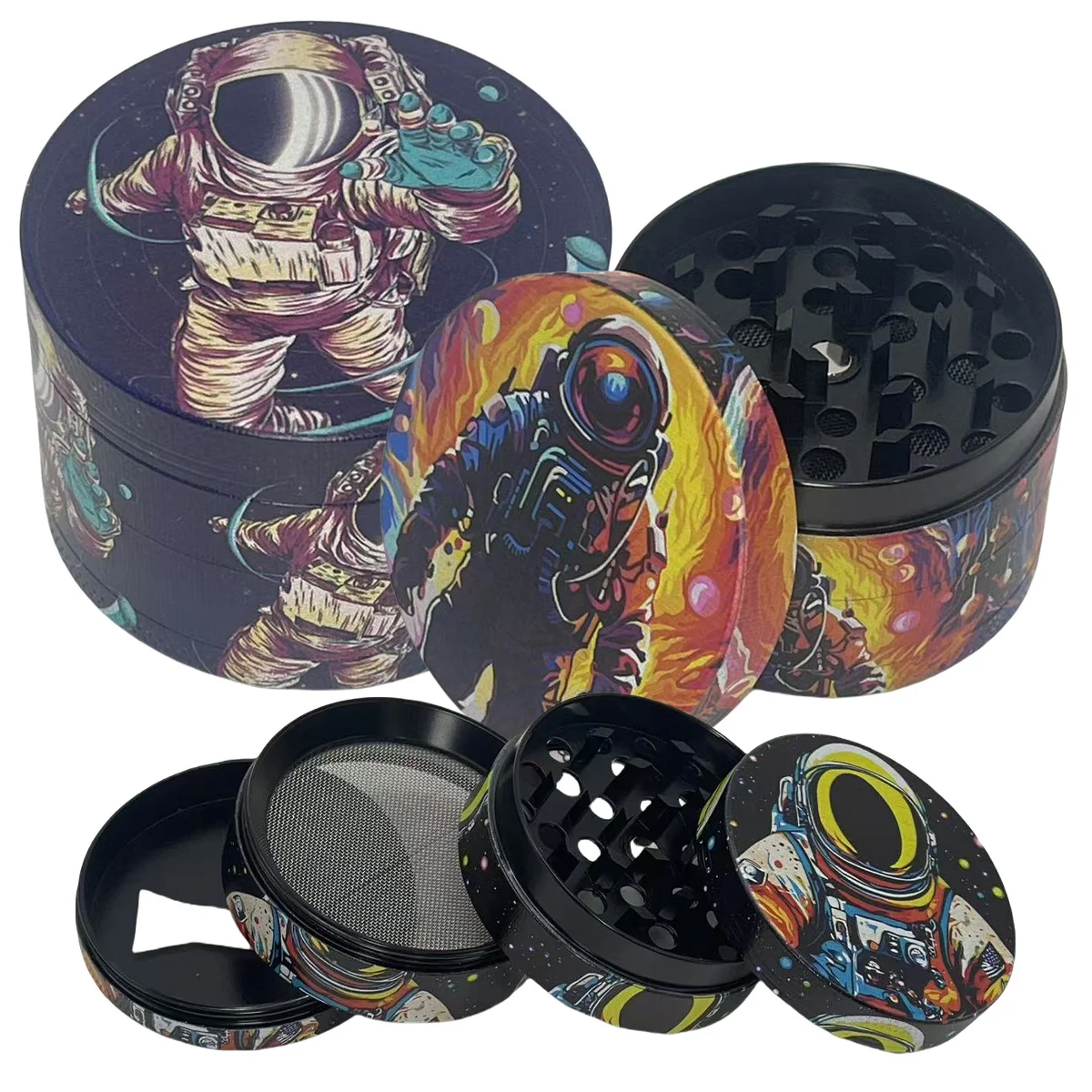 

2-дюймовая металлическая мельница для трав астронавта, 4-слойная раствор для перца, соль, мельница для специй, мельница для табака, травы, аксессуары для курения сигарет