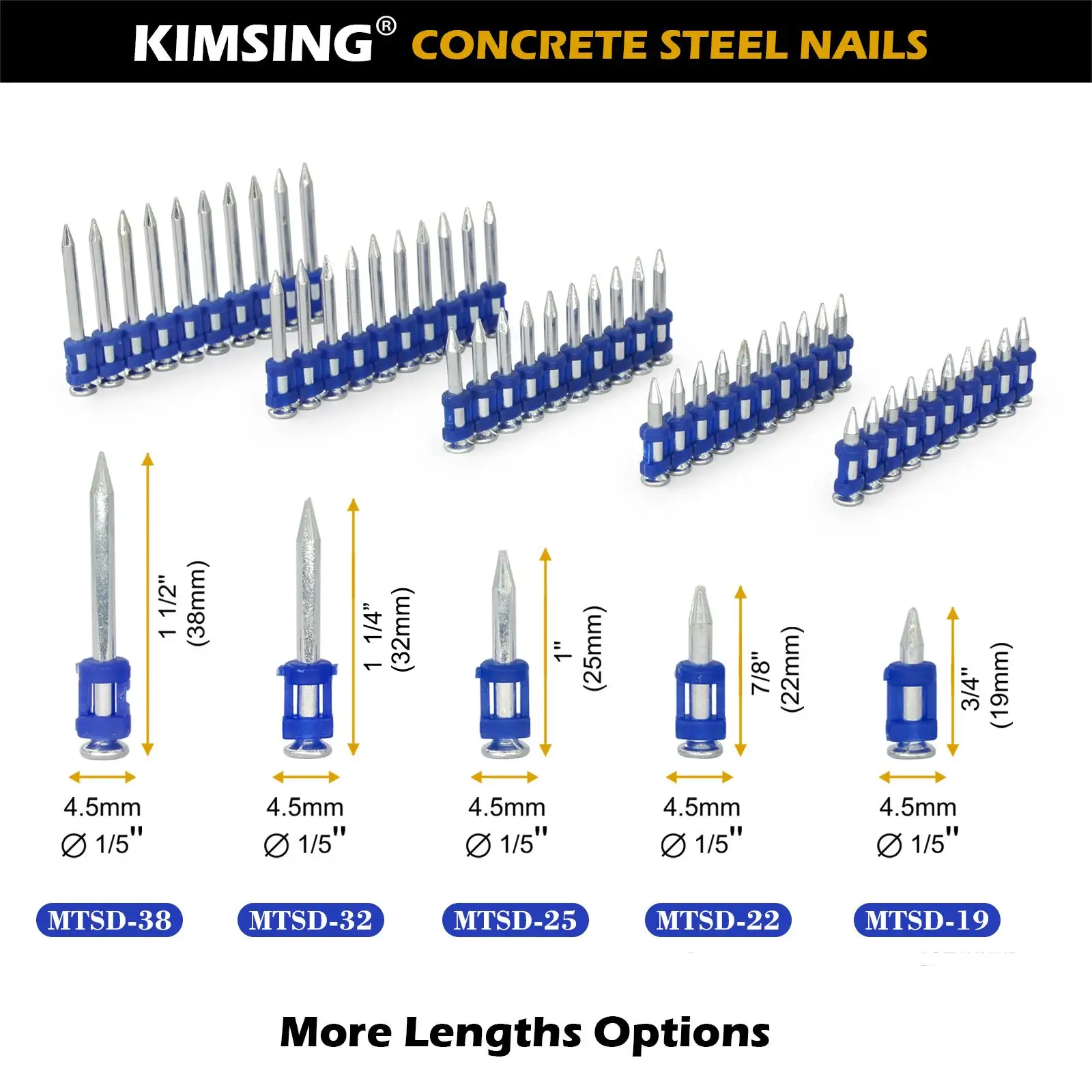 800pcs,1000pcs/box Nails 3/4’’-1 1/2’’(19-38mm) Length For Gas Concrete Nail Gun and Board Al-Alloy Window Frame Gas Nail