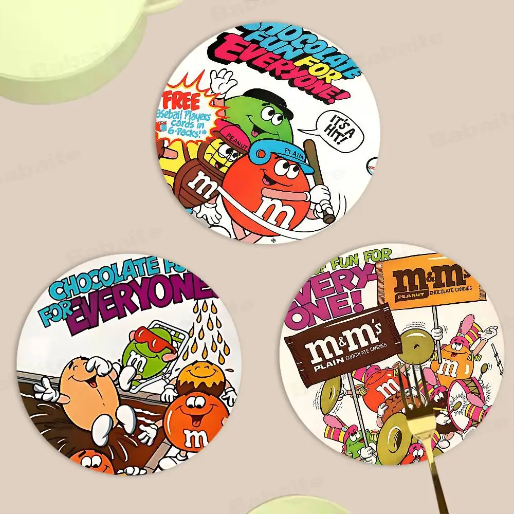Candy M-MS C-Chocolate M&M'S Natural Wood Coaster Creative Cartoon Absorbent Cushion Coffee Mug Bowl Cushion Insulation Cushion
