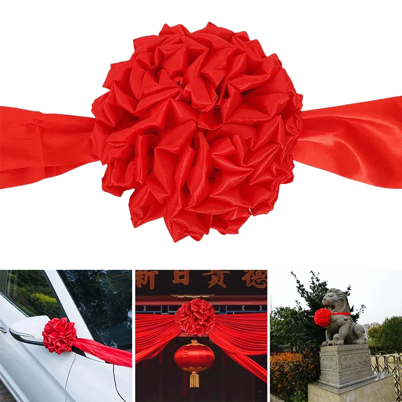 

Car Delivery Ceremony Big Red Flower Ball Geely Red Cloth Hydrangea Opening Celebration Ribbon-cutting Chinese Wedding Red Satin