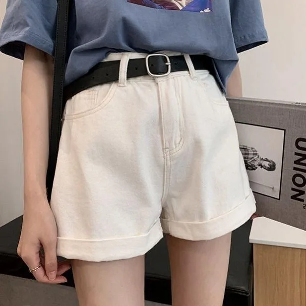 2020 New Women's Loose High Waist Wide Leg ort Jeans Korean Sle Cuffed Slimming Student Faion Trendy Hot Pants