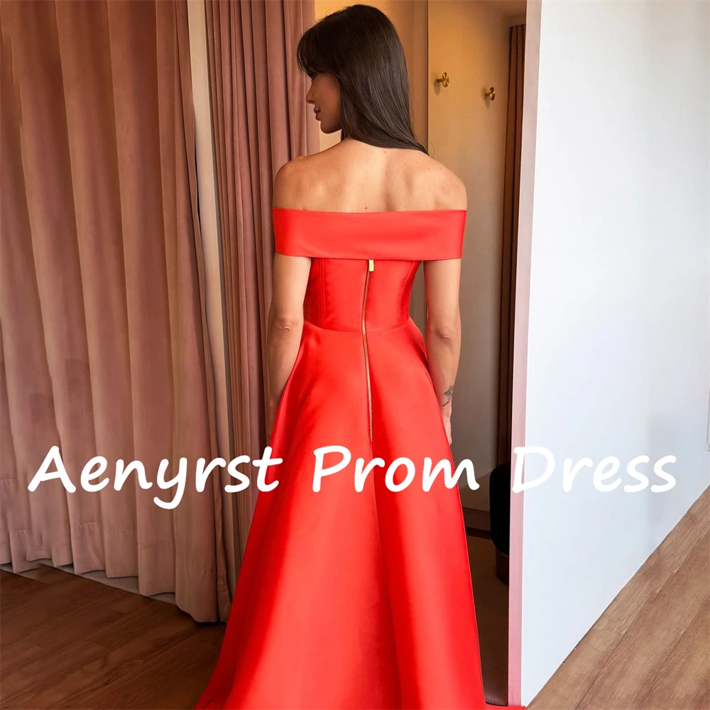 Aenyrst Rood Liefje Kant Split Prom Jurken Satijn A Line Off The Shoulder Avondjurken Vloerlengte Kerstfeestjurk