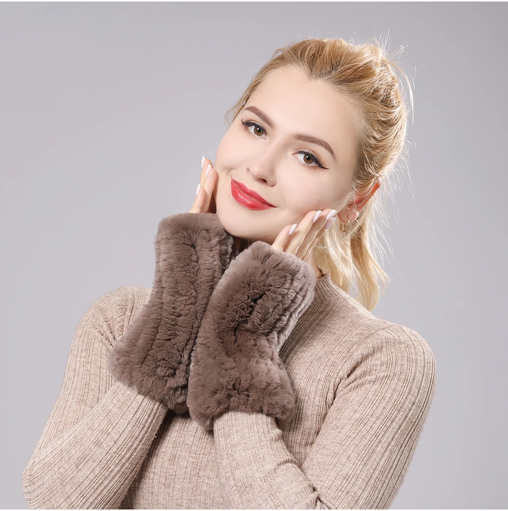 Lady Winter 100% Natural Real Rex Rabbit Fur Glove Women Soft Rex Rabbit Fur Glove Foashion Warm Knitted Genuine Fur Gloves