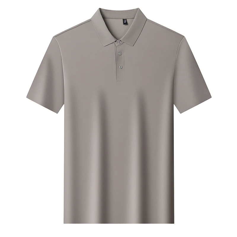 2026 Summer Collared Men T-Shirt Oversized Fit Lightweight Short Sleeve Solid Color Smooth Office Plain Seamless T Shirt for Man