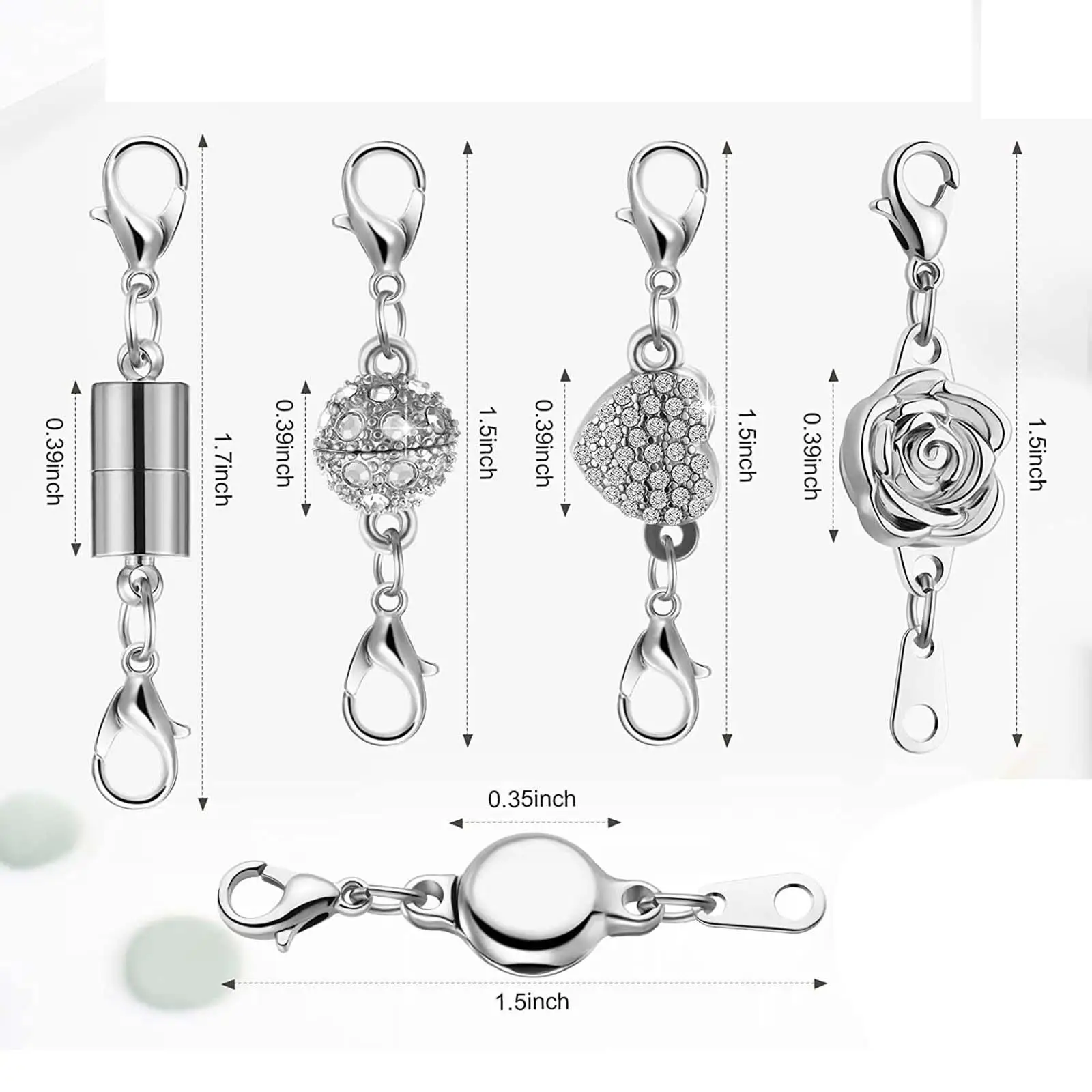 Magnetic Closures for Jewelry Set Alloy Silver Easy to Use Lobster Clasps for Necklaces Bracelets Gifts