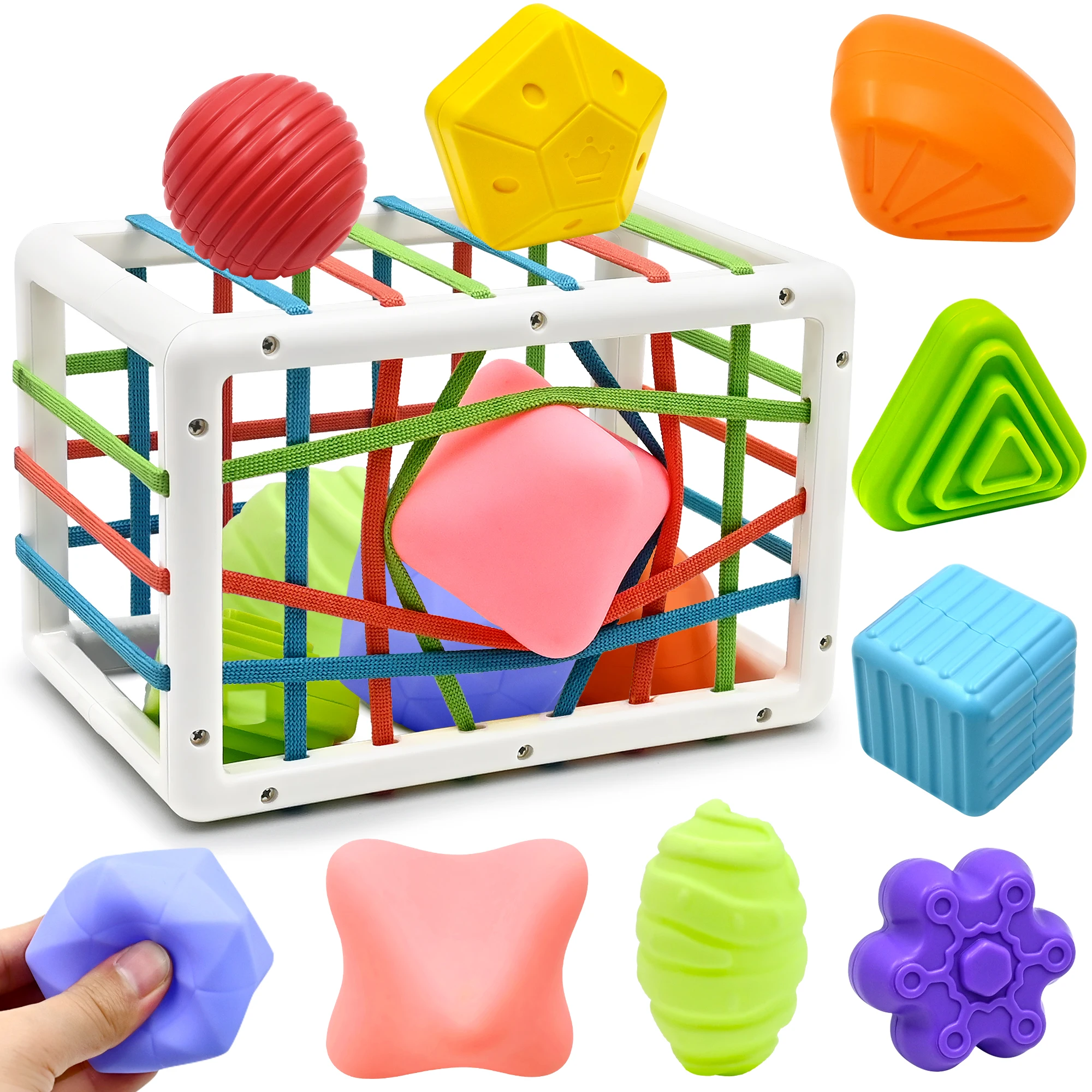 

AiTuiTui Montessori Baby Toys for Boy Girl Gifts, Shape Sorter Baby Toys Early Learning Sensory Bin with 3 Soft Textured Balls