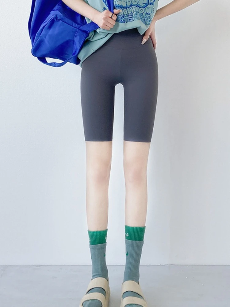 Summer Knit Biker Shorts Women Slim Skinny Sports Shark Yoga Short Leggings Fitness Knee Length High Waisted Cycling Shorts
