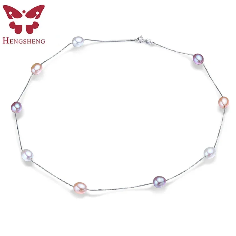 

HENGSHENG 45cm AAAA Natural Freshwater Pearl Chains Necklaces For Women Fashion S925 Silver White Pink Purple Real Pearl Jewelry