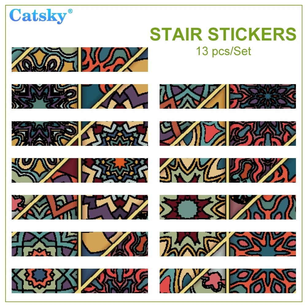 Ethnic Style Printstyle,Mandala,6pcs 13pcs/Set Stair Floor Stickers Waterproof Removable Self Adhesive Diy Stairway Decals