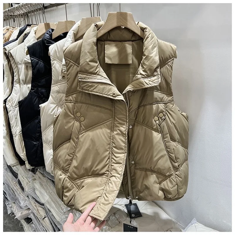 2024New Women Autumn Winter Down Cotton Vest short Fashion Stand-up Collar Cotton Vest Vest With Everything On The Shoulder Coat