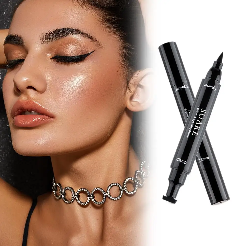 Dreieckiger Eyeliner-Stempel, flüssiger Eyeliner-Stift mit zwei Enden, wasserdicht, schnell trocknend, nicht verschmierend, einfach zu verwendendes Make-up-Werkzeug, kosmetisches Make-up