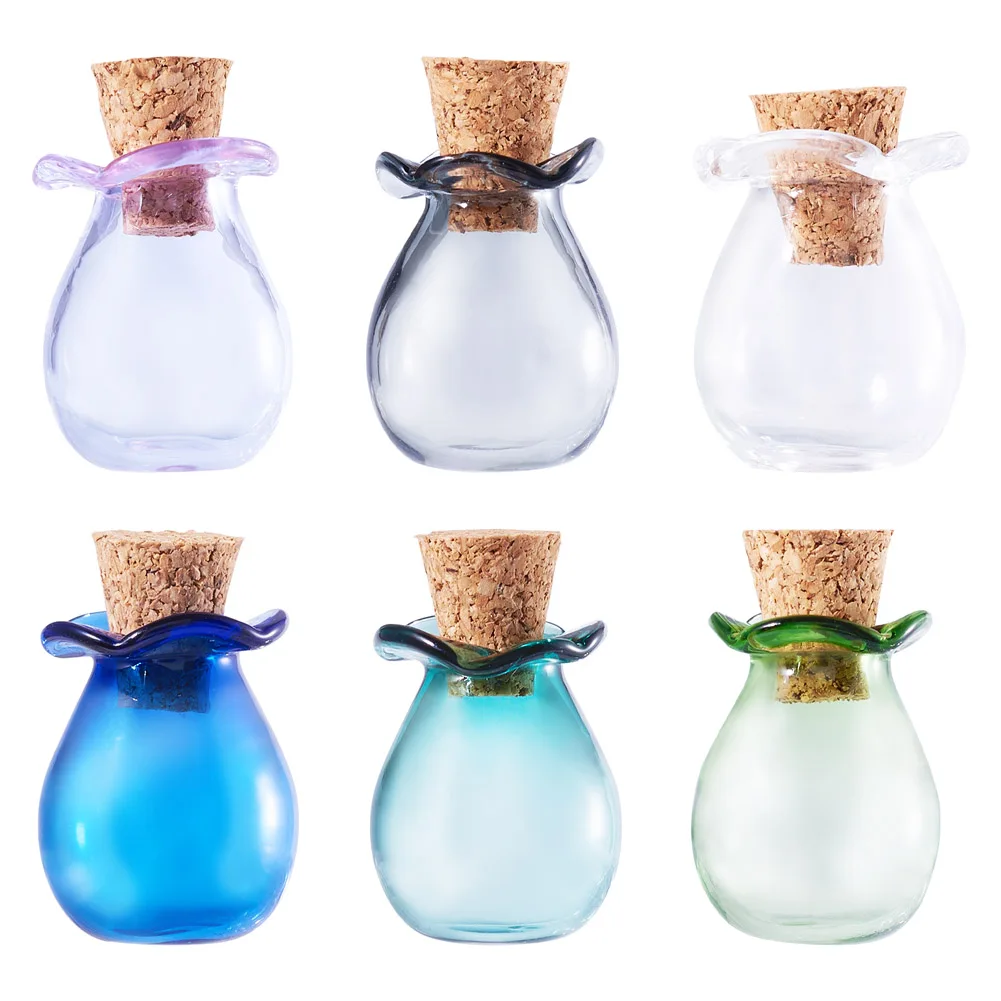 6Pcs 6 Colors Glass Bottles Ornament Micro Landscape Home Dollhouse Accessories Wishing Bottle Pendant Jewelry Gift Glass Bottle