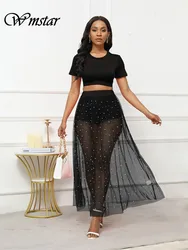 Wmstar Two Piece Dress Set Women S-2XL Summer Solid Short Sleeve Top Mesh Skirts Matching Suit Wholesale Drop Shipping 2024