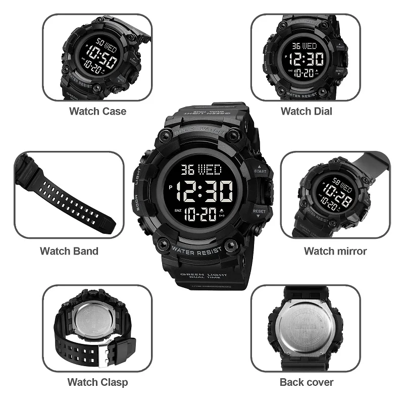 SKMEI 1968 Fashion Sport Watch For Men Stopwatch LED Digital Watches Military Electronic Wristwatches Waterproof