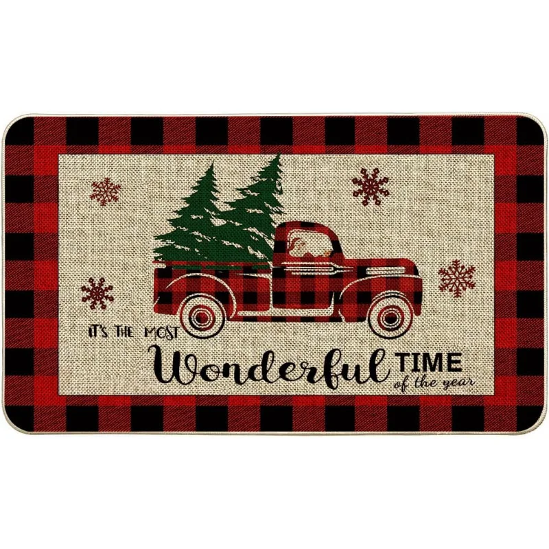 

Christmas by mat 50X80cm front by welcome mat flannel winter truck farmhouse grid outdoor mat home decoration