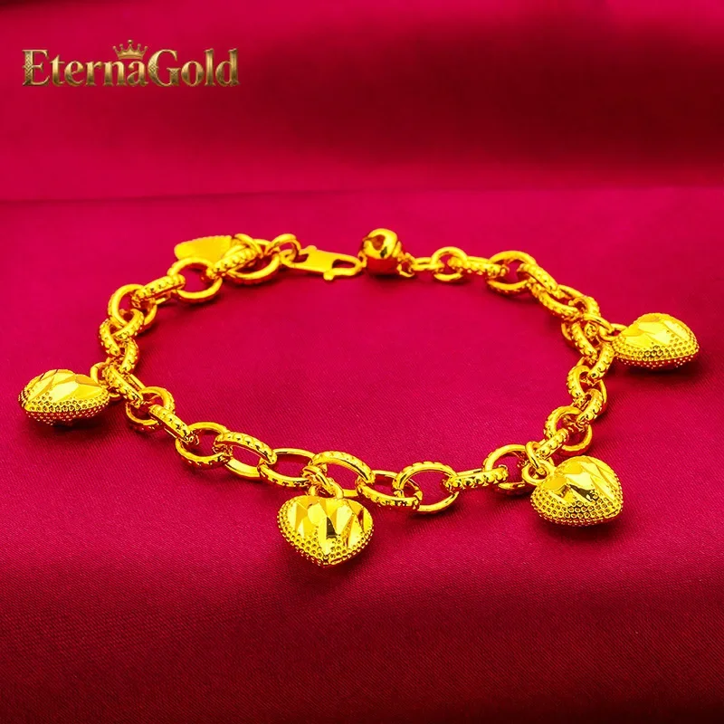 EternaGold  Love Mini Heart Bracelet for Women, 24K Gold, AU999 | Tiny hearts on delicate chain, adorable & sweet for daily wear