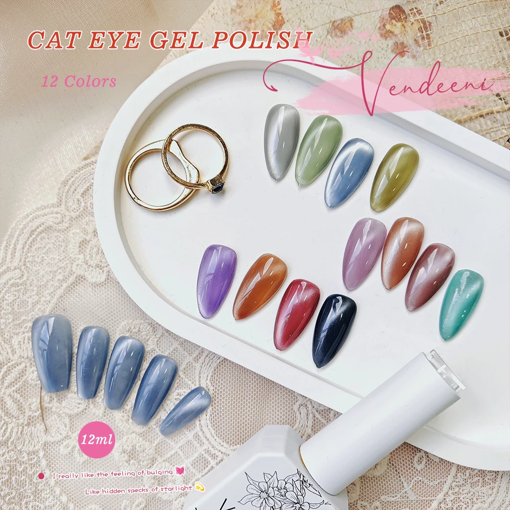 Vendeeni 12ml Crystal Glass Cat Eye Gel Nail Polish Soak Off UV LED Mirror Cat Eye Gel Nail Varnish For Nail Art Manicure