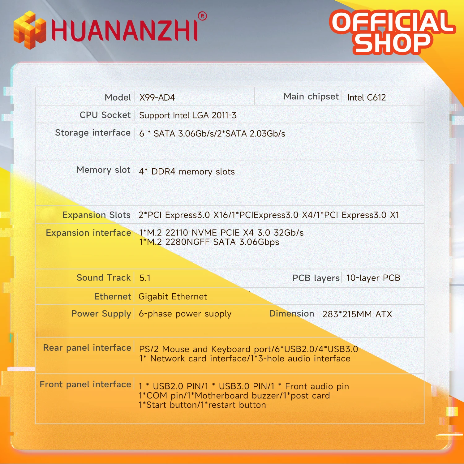 HUANANZHI X99 AD4 LGA 2011-3 XEON X99 Motherboard support Intel E5 2640 2666 2670 2678 2696 V3V4 DDR4 RECC NON-ECC NVME  SATA RU