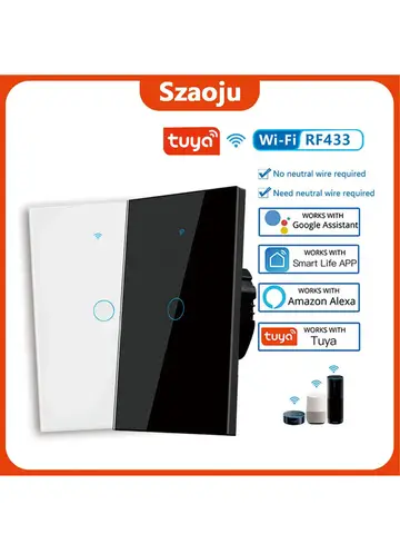 RF433 1/2/3 Gang No Neutral Wire Tuya US WiFi Smart Wall Switch Touch Sensor LED Light Switches Smart Home Alexa Google Home