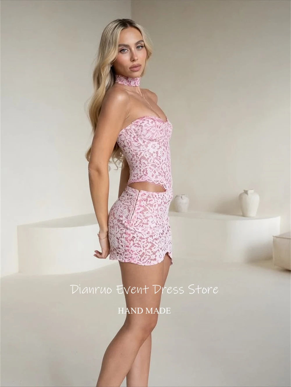 Dianruo ourlet asymétrique robes de soirée sexy appliques dentelle mini robes soirée moulante ajustement robes de cocktail personnalisé