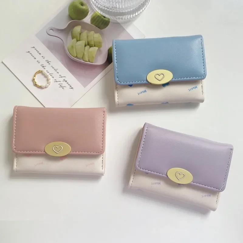 BOMO Cute Wallets for Women Sweet Coin Purse Korean Style Fashion Pu Leather Designer Ins Pretty Purses Short Card Wallet