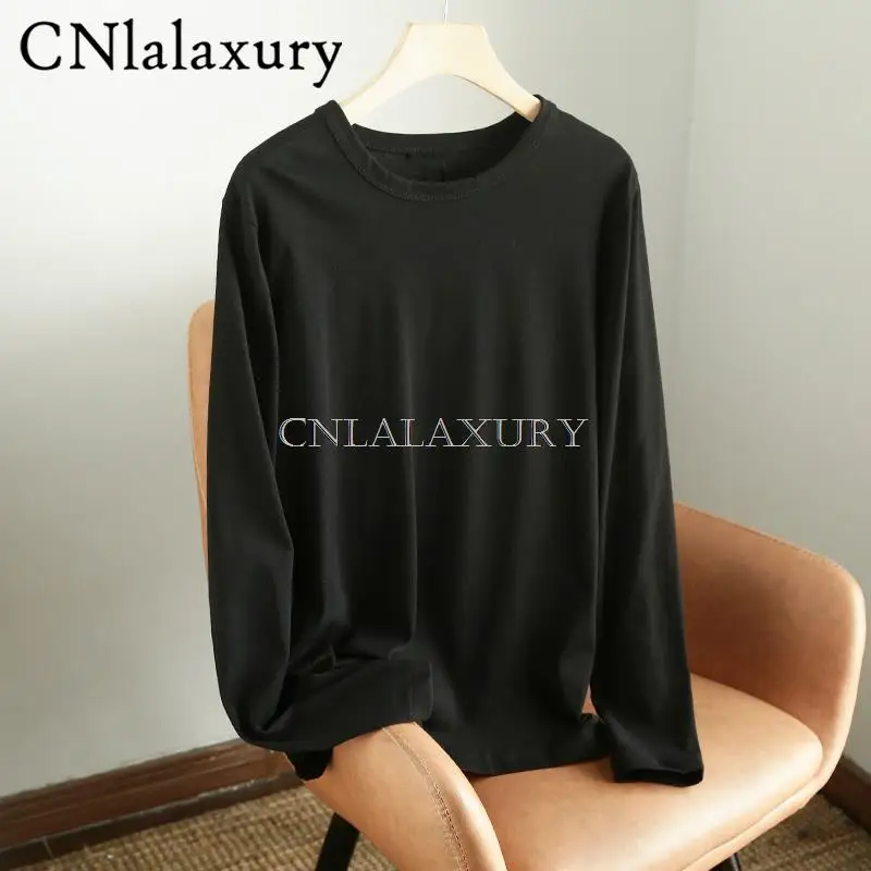 CNlalaxury 2022 New Spring Long Sleeve Solid Color Round Neck Basic All-match T-shirt Women Elegant Casual Female Tops Ladies