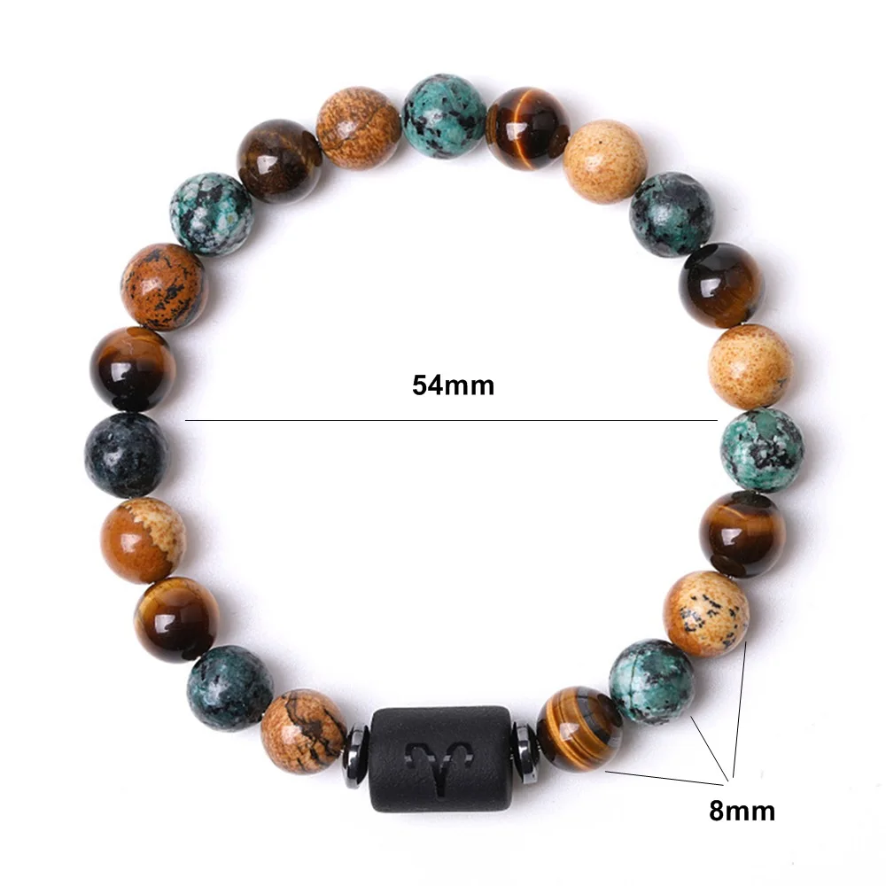 Natural Stone Tiger Eye Picture Jasper Round Beads 12 Constellation Bracelet for Men and Women image 6