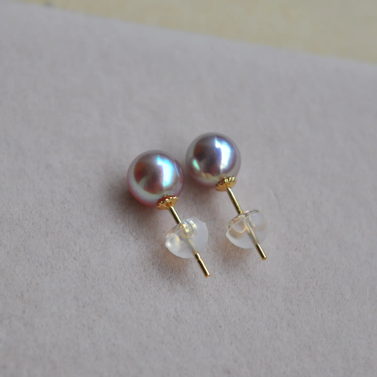 Natural light pink pearl earrings 18K/AU750 gold pearl earrings AAAA7-8mm/8-9mm