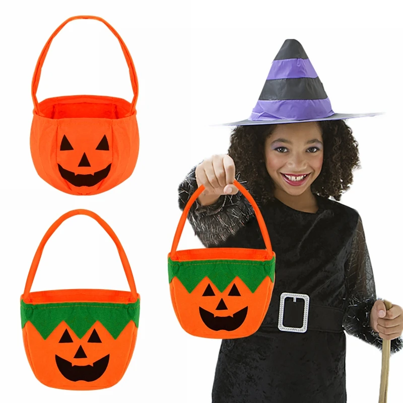 Halloween Pumpkin Candy Bag Trick or Treat Tote Bags Happy Halloween Party Kids Favors Candy Gift Storage Bucket Basket Supplies