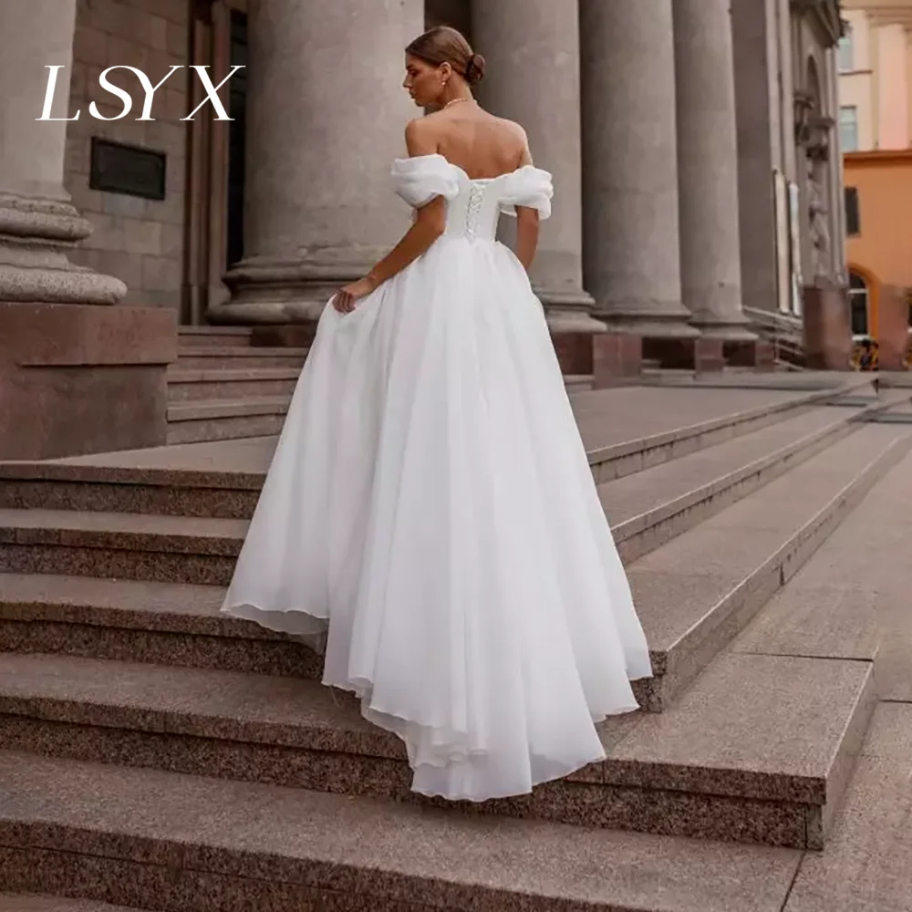 LSYX Suknie Ślubne na Zamówienie z Odkrytymi Ramionami, Proste Bez Ramiączek, z Odkrytymi Plecami, w Kształcie Litery A, Bez Rękawów, z Tiulu, Eleganckie Vestidos De Novia 2025
