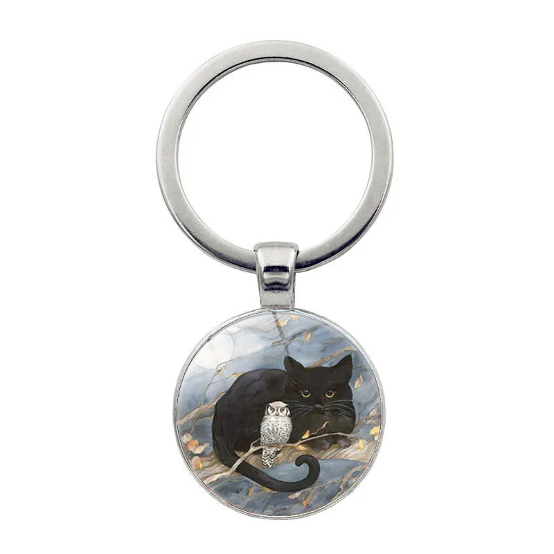 Изготовленные-на-заказ-брелки-с-черным-котом-и-совой-отправьте-фотографии-на-настройку-брелоков