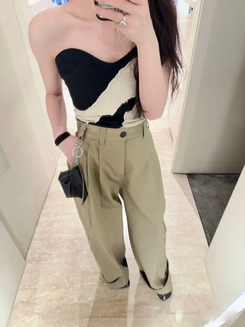 

2024 autumn new high-quality casual style pants, elastic waist straight leg high-end wide leg pants, versatile and slimming