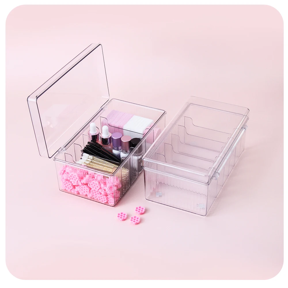 Caixa de armazenamento de ferramentas de extensão de cílios acrílico grande capacidade 6 grades com capa para pinças de cola de cílios cosméticos suporte de maquiagem