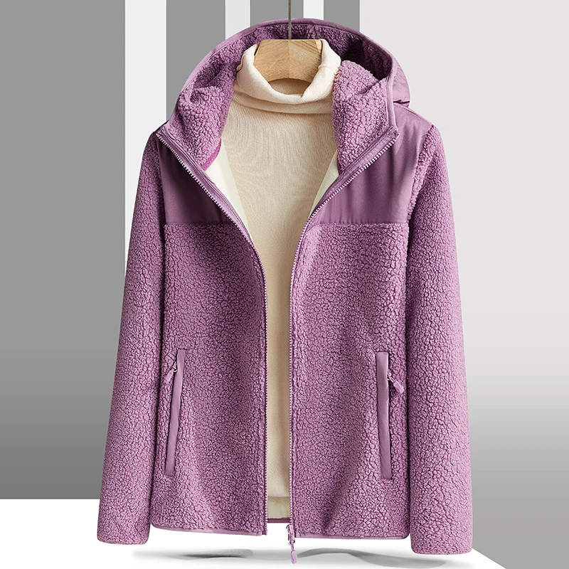 New Loose Fashion Versatile Warm Lamb Fleece Hooded Cardigan Coat Women\'S Autumn Winter Plush Thickened Outdoor Sports Jacket