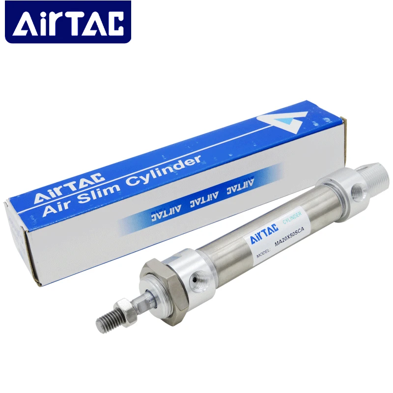 Airtac MA16 20 25 32 40 Mini cilindro neumático de aire de acero inoxidable, pistón de doble acción de carrera de 25-500mm