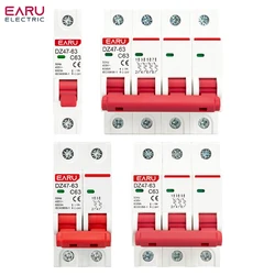 DZ47 1-4P 3A-63A 400V C Type Mini Circuit Breaker MCB Short Overload Circuit Protector 35mm Din Rail Mount Breaking Capacity 6KA