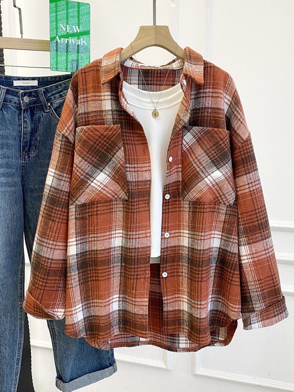 เสื้อผ้าผู้หญิงลายสก็อตสีเรโทร สไตล์ลำลอง สำหรับฤดูใบไม้ผลิและฤดูใบไม้ร่วง สไตล์เกาหลีใหม่ ใส่ได้หลายแบบ ผ้าผสมฝ้าย