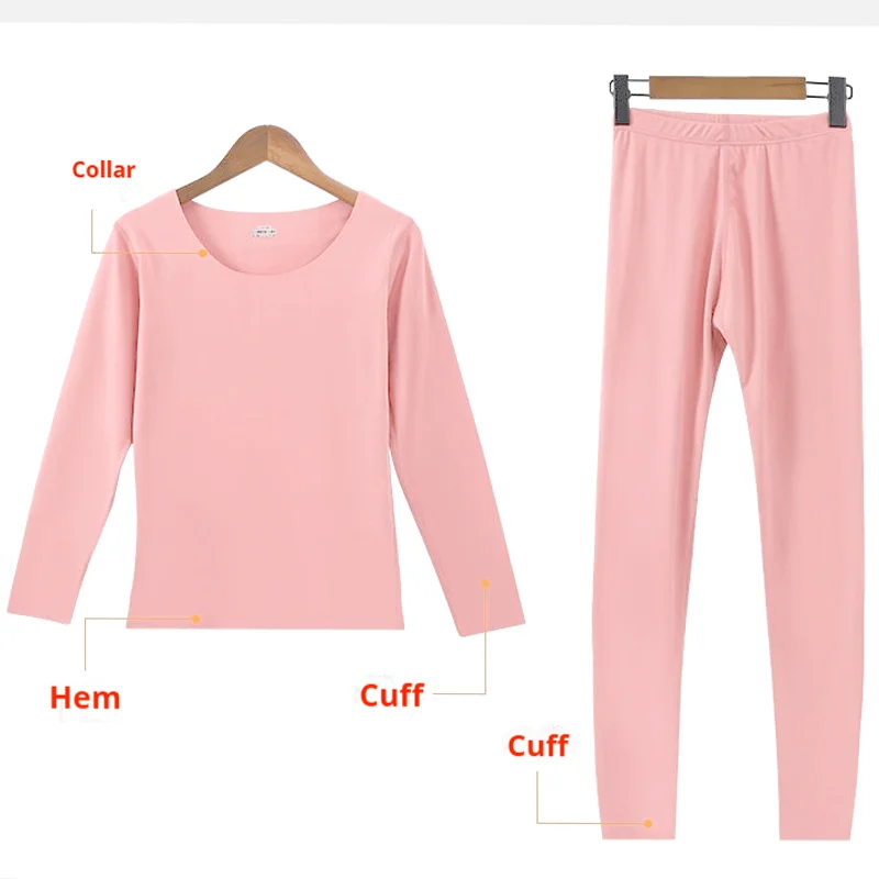 New Women's Thermal Underwear Set De Velvet Grinding Wool Fall Clothing and Pants Thermal Underwear Wome Large Size Solid Colour image 3