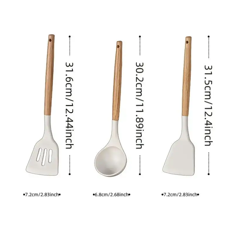 Wooden Handle Silicone Kitchen Utensils, Food-Grade High-Temperature Resistant Non-Stick Pan Spatula, Long-Handled Silicone Spatula for Stir-Frying and Frying Eggs, Household Kitchen Utensils - view 6