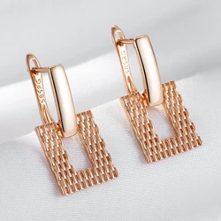 Wbmqda Fashion 585 Rose Gold Color Hollow Square Drop Earrings For Women Hot Style Daily Matching Fine Jewelry Accessories