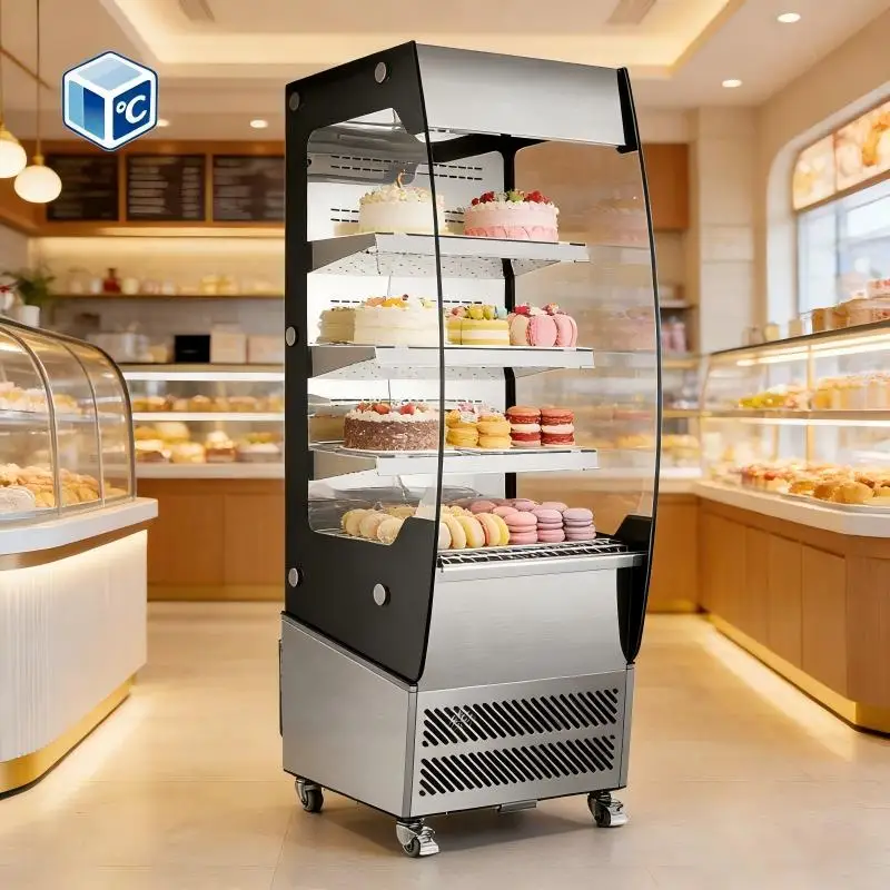 494x677x1455mm Rotating Commercial Cake Display Refrigerator Fan Cooling R290 4 Shelf LED Bakery Cafe Supermarket Row 35 Case