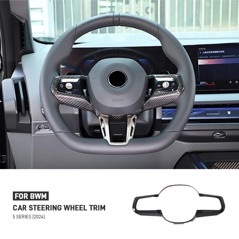 

For BMW 5 Series G60 G68 2024 2025 Real Carbon Fiber Car Steering Wheel Cover Button Frame Trim Interior Decorative Accessories