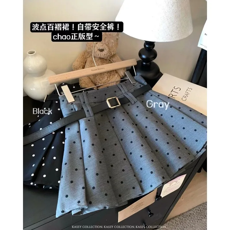 

American Polka-dot High-waist Women's Early Slimming Pleated Versatile A-line Skirt