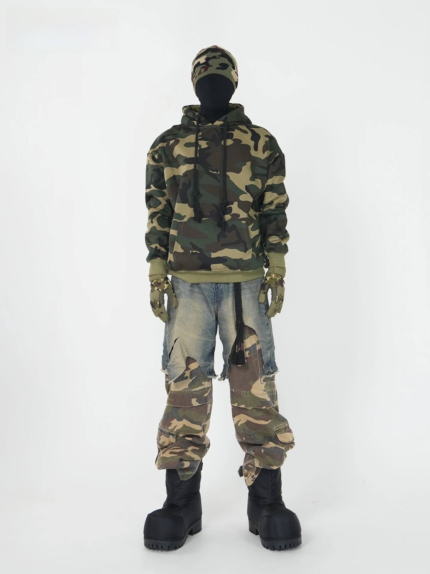 VE2 Original Design Heavyweight Cotton Camouflage Hoodie Unisex Breathable Stretch-Free Digital Direct Print Sweatshirt
